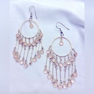 Earrings Chandelier Sterling Silver with Rose Quartz